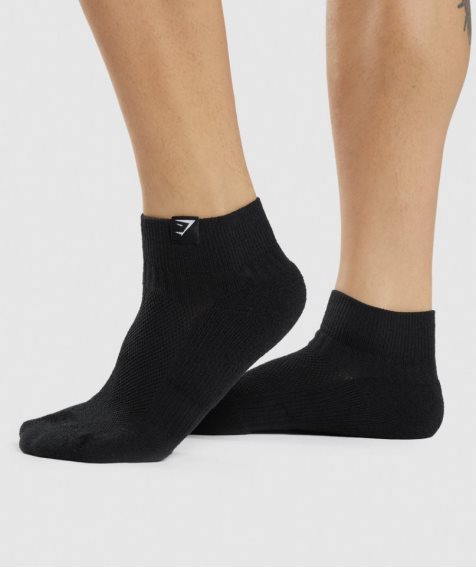 Gymshark Woven Tab Sneaker 3pk Socks Black | NZ 7QESJP